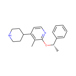 Cc1c(C2CCNCC2)ccnc1O[C@@H](C)c1ccccc1 ZINC000040915130