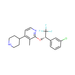 Cc1c(C2CCNCC2)ccnc1O[C@@H](c1cccc(Cl)c1)C(F)(F)F ZINC000040410709