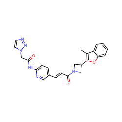 Cc1c(C2CN(C(=O)/C=C/c3ccc(NC(=O)Cn4ccnn4)nc3)C2)oc2ccccc12 ZINC000299828398