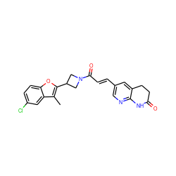 Cc1c(C2CN(C(=O)/C=C/c3cnc4c(c3)CCC(=O)N4)C2)oc2ccc(Cl)cc12 ZINC000299833830