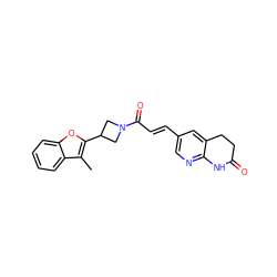 Cc1c(C2CN(C(=O)/C=C/c3cnc4c(c3)CCC(=O)N4)C2)oc2ccccc12 ZINC000117049532