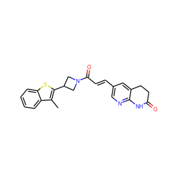 Cc1c(C2CN(C(=O)/C=C/c3cnc4c(c3)CCC(=O)N4)C2)sc2ccccc12 ZINC000299824237