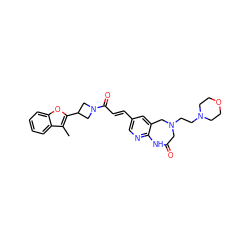 Cc1c(C2CN(C(=O)/C=C/c3cnc4c(c3)CN(CCN3CCOCC3)CC(=O)N4)C2)oc2ccccc12 ZINC000299832877