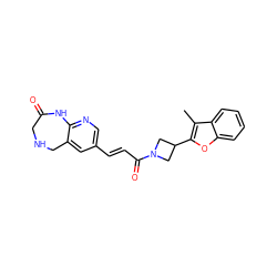 Cc1c(C2CN(C(=O)/C=C/c3cnc4c(c3)CNCC(=O)N4)C2)oc2ccccc12 ZINC000299834757