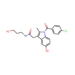 Cc1c(CC(=O)NCCCO)c2cc(O)ccc2n1C(=O)c1ccc(Cl)cc1 ZINC000028862787