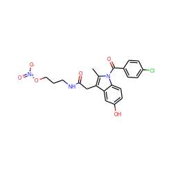 Cc1c(CC(=O)NCCCO[N+](=O)[O-])c2cc(O)ccc2n1C(=O)c1ccc(Cl)cc1 ZINC000028862780