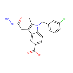 Cc1c(CC(=O)NN)c2cc(C(=O)O)ccc2n1Cc1cccc(Cl)c1 ZINC000001484234