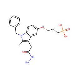 Cc1c(CC(=O)NN)c2cc(OCCCP(=O)(O)O)ccc2n1Cc1ccccc1 ZINC000013605133