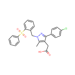 Cc1c(CC(=O)O)c(-c2ccc(Cl)cc2)nn1Cc1ccccc1S(=O)(=O)c1ccccc1 ZINC000096270511