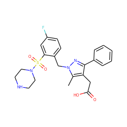 Cc1c(CC(=O)O)c(-c2ccccc2)nn1Cc1ccc(F)cc1S(=O)(=O)N1CCNCC1 ZINC000096270529