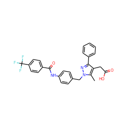 Cc1c(CC(=O)O)c(-c2ccccc2)nn1Cc1ccc(NC(=O)c2ccc(C(F)(F)F)cc2)cc1 ZINC000142143982