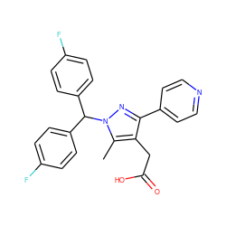 Cc1c(CC(=O)O)c(-c2ccncc2)nn1C(c1ccc(F)cc1)c1ccc(F)cc1 ZINC000096270525