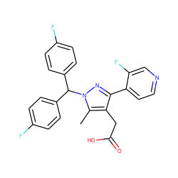 Cc1c(CC(=O)O)c(-c2ccncc2F)nn1C(c1ccc(F)cc1)c1ccc(F)cc1 ZINC000096270522