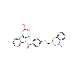 Cc1c(CC(=O)O)c2cc(Cl)ccc2n1C(=O)c1ccc(OC[C@@H]2CN(C)c3ccccc3O2)cc1 ZINC000072142583