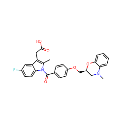 Cc1c(CC(=O)O)c2cc(F)ccc2n1C(=O)c1ccc(OC[C@@H]2CN(C)c3ccccc3O2)cc1 ZINC000038403420