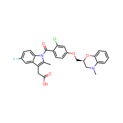 Cc1c(CC(=O)O)c2cc(F)ccc2n1C(=O)c1ccc(OC[C@@H]2CN(C)c3ccccc3O2)cc1Cl ZINC000072112608