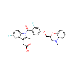 Cc1c(CC(=O)O)c2cc(F)ccc2n1C(=O)c1ccc(OC[C@@H]2CN(C)c3ccccc3O2)cc1F ZINC000072112225