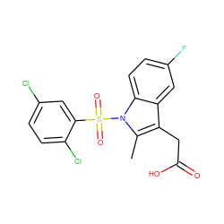 Cc1c(CC(=O)O)c2cc(F)ccc2n1S(=O)(=O)c1cc(Cl)ccc1Cl ZINC000013673919