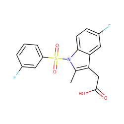 Cc1c(CC(=O)O)c2cc(F)ccc2n1S(=O)(=O)c1cccc(F)c1 ZINC000013673917