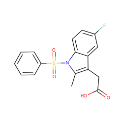 Cc1c(CC(=O)O)c2cc(F)ccc2n1S(=O)(=O)c1ccccc1 ZINC000013673913