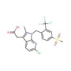 Cc1c(CC(=O)O)c2ccc(Cl)nc2n1Cc1ccc(S(C)(=O)=O)cc1C(F)(F)F ZINC000035985058