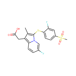 Cc1c(CC(=O)O)c2ccc(F)cn2c1Sc1ccc(S(C)(=O)=O)cc1F ZINC000043196299