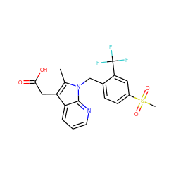 Cc1c(CC(=O)O)c2cccnc2n1Cc1ccc(S(C)(=O)=O)cc1C(F)(F)F ZINC000043101772