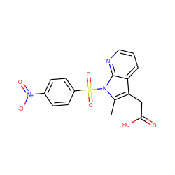 Cc1c(CC(=O)O)c2cccnc2n1S(=O)(=O)c1ccc([N+](=O)[O-])cc1 ZINC000043062484