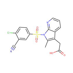 Cc1c(CC(=O)O)c2cccnc2n1S(=O)(=O)c1ccc(Cl)c(C#N)c1 ZINC000043071897