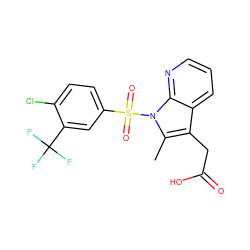 Cc1c(CC(=O)O)c2cccnc2n1S(=O)(=O)c1ccc(Cl)c(C(F)(F)F)c1 ZINC000043014812