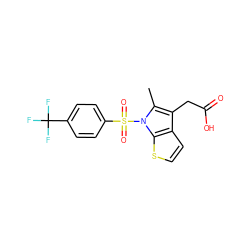 Cc1c(CC(=O)O)c2ccsc2n1S(=O)(=O)c1ccc(C(F)(F)F)cc1 ZINC000043206994