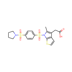 Cc1c(CC(=O)O)c2ccsc2n1S(=O)(=O)c1ccc(S(=O)(=O)N2CCCC2)cc1 ZINC000066078600