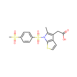 Cc1c(CC(=O)O)c2ccsc2n1S(=O)(=O)c1ccc(S(C)(=O)=O)cc1 ZINC000043206993