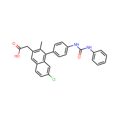 Cc1c(CC(=O)O)cc2ccc(Cl)cc2c1-c1ccc(NC(=O)Nc2ccccc2)cc1 ZINC000205731505