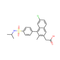 Cc1c(CC(=O)O)cc2ccc(Cl)cc2c1-c1ccc(S(=O)(=O)NC(C)C)cc1 ZINC000205725438