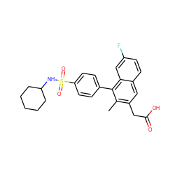 Cc1c(CC(=O)O)cc2ccc(F)cc2c1-c1ccc(S(=O)(=O)NC2CCCCC2)cc1 ZINC000205728179