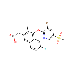 Cc1c(CC(=O)O)cc2ccc(F)cc2c1Oc1ncc(S(C)(=O)=O)cc1Br ZINC000095576460