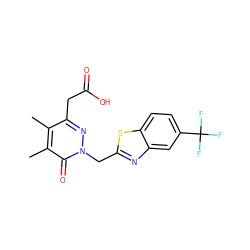 Cc1c(CC(=O)O)nn(Cc2nc3cc(C(F)(F)F)ccc3s2)c(=O)c1C ZINC000003783040