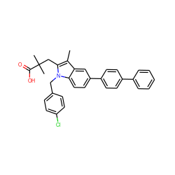 Cc1c(CC(C)(C)C(=O)O)n(Cc2ccc(Cl)cc2)c2ccc(-c3ccc(-c4ccccc4)cc3)cc12 ZINC000028130847