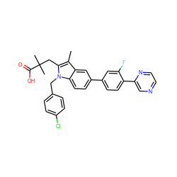 Cc1c(CC(C)(C)C(=O)O)n(Cc2ccc(Cl)cc2)c2ccc(-c3ccc(-c4cnccn4)c(F)c3)cc12 ZINC000028337184