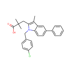 Cc1c(CC(C)(C)C(=O)O)n(Cc2ccc(Cl)cc2)c2ccc(-c3ccccc3)cc12 ZINC000028133880