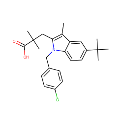 Cc1c(CC(C)(C)C(=O)O)n(Cc2ccc(Cl)cc2)c2ccc(C(C)(C)C)cc12 ZINC000028335813