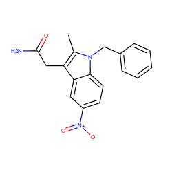 Cc1c(CC(N)=O)c2cc([N+](=O)[O-])ccc2n1Cc1ccccc1 ZINC000013446068