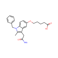 Cc1c(CC(N)=O)c2cc(OCCCCC(=O)O)ccc2n1Cc1ccccc1 ZINC000013445834