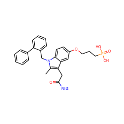 Cc1c(CC(N)=O)c2cc(OCCCP(=O)(O)O)ccc2n1Cc1ccccc1-c1ccccc1 ZINC000013445978