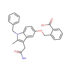 Cc1c(CC(N)=O)c2cc(OCc3ccccc3C(=O)O)ccc2n1Cc1ccccc1 ZINC000013445835