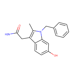 Cc1c(CC(N)=O)c2ccc(O)cc2n1Cc1ccccc1 ZINC000013445730