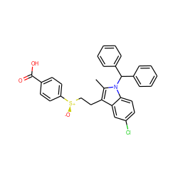 Cc1c(CC[S@@+]([O-])c2ccc(C(=O)O)cc2)c2cc(Cl)ccc2n1C(c1ccccc1)c1ccccc1 ZINC000028567077