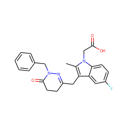 Cc1c(CC2=NN(Cc3ccccc3)C(=O)CC2)c2cc(F)ccc2n1CC(=O)O ZINC000095563001