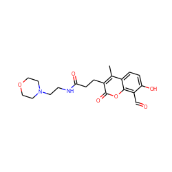 Cc1c(CCC(=O)NCCN2CCOCC2)c(=O)oc2c(C=O)c(O)ccc12 ZINC000221399779